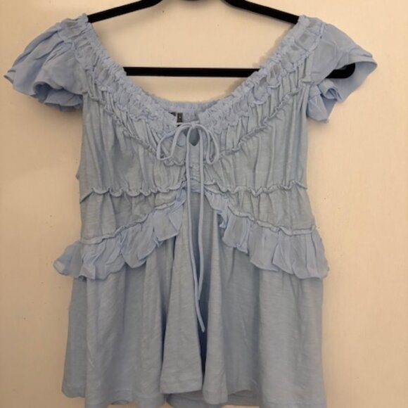 Anthropologie Blue Baby Doll Ruffle T-Shirt, Sz M, NWT - Picture 2 of 5